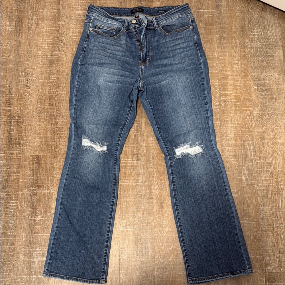 Judy Blue Blue Flare Wide Leg Jeans with Distressed Details